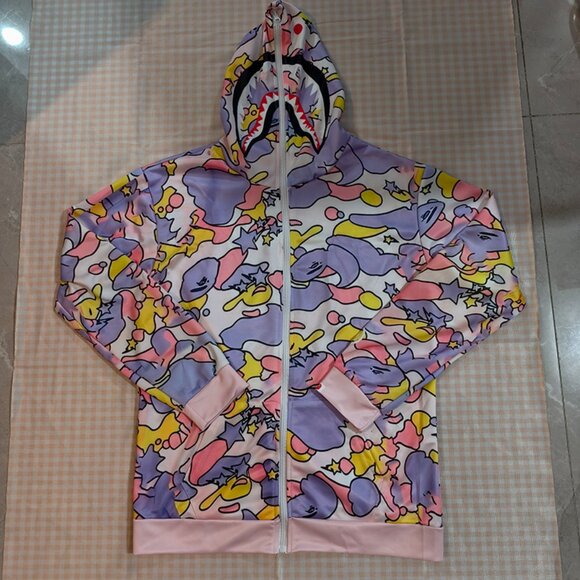 Bape Pink And Purple Shark Zip-Up Cardigan